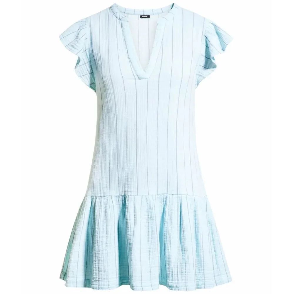 MONROW PINSTRIPE GAUZE EASY RUFFLE DRESS - SEA FOAM, size XL,  NWT